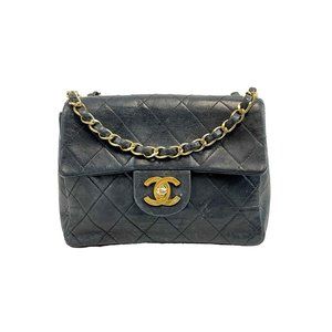 Chanel Mini Square Navy Blue Square Flap Bag Classic CC Chain